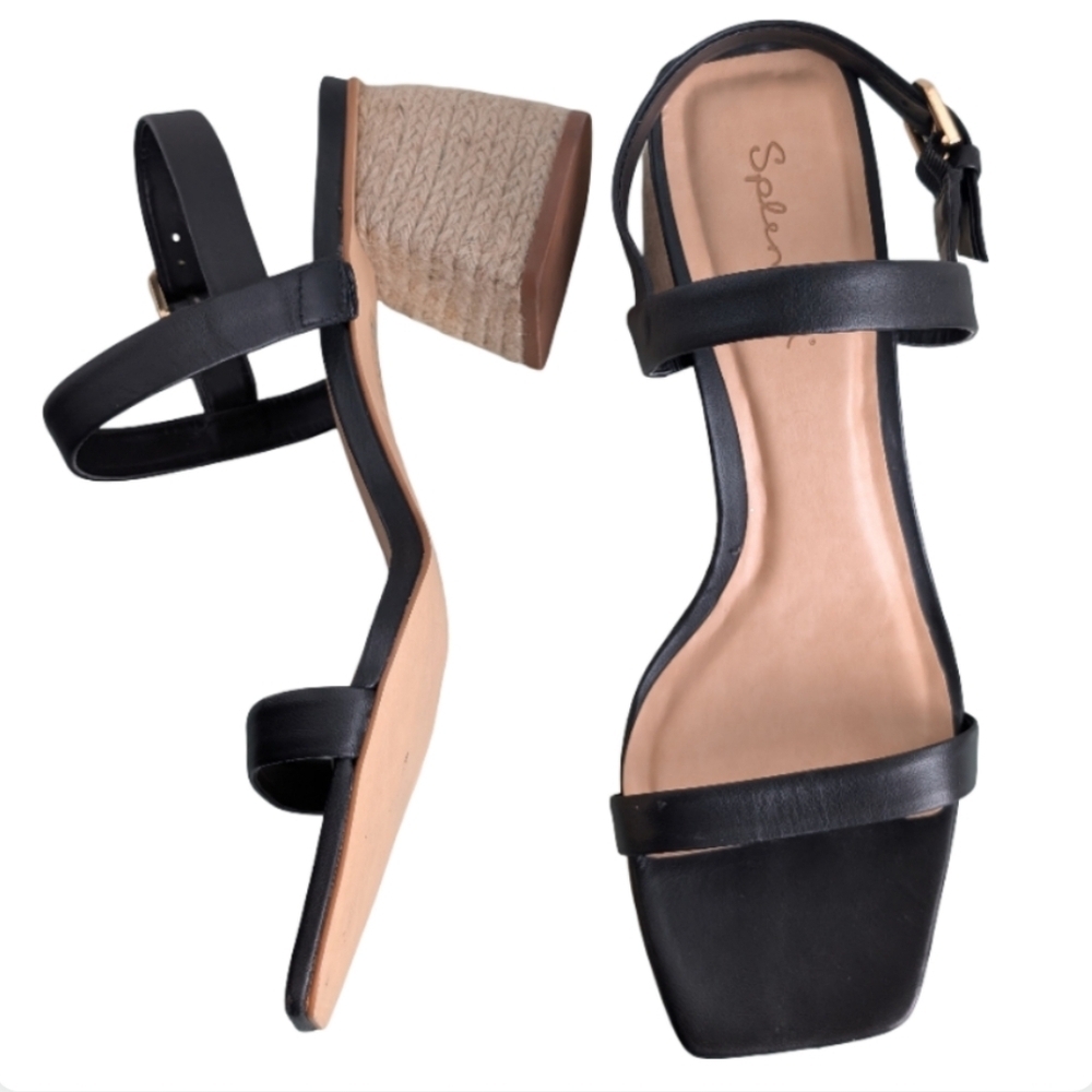 Splendid Keeva Square Toe Leather Sandals Size 10 | NEW Black Espadrille Heel